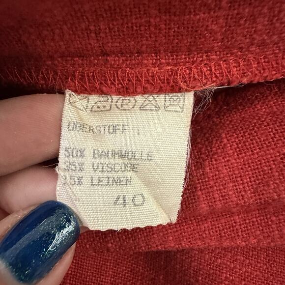 Vintage 80s Womens A-Line Skirt Size 40 M Red Linen Blend Button Front Pockets - Picture 8 of 12